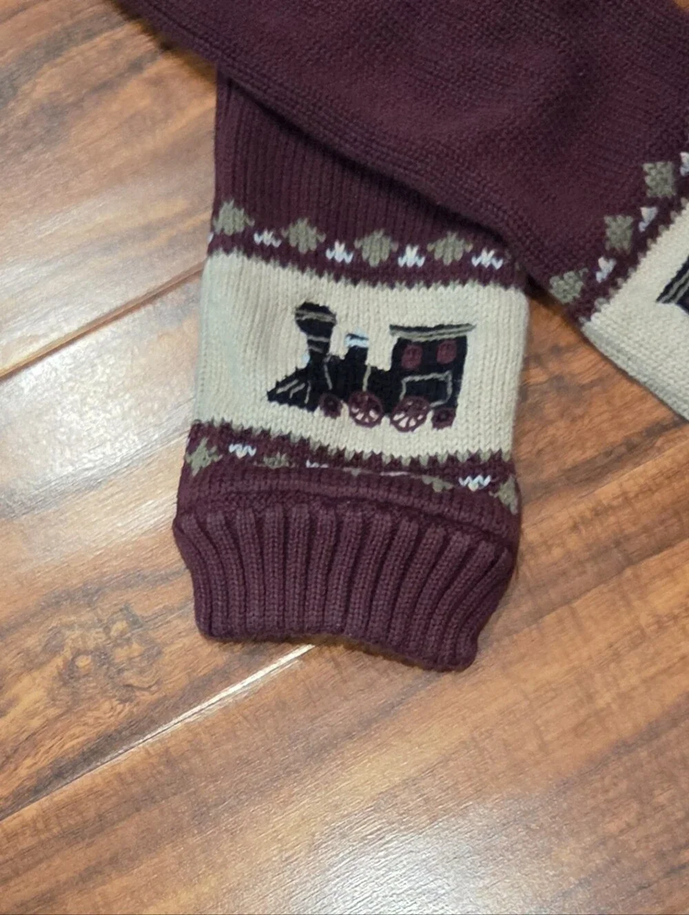 Janie and Jack EUC 18-24 Months Burgundy Train Fair Isle Hat and Scarf
